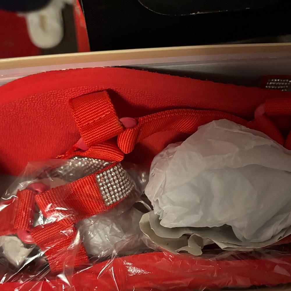 Yoki Red Sandals with Rhinestone Accents